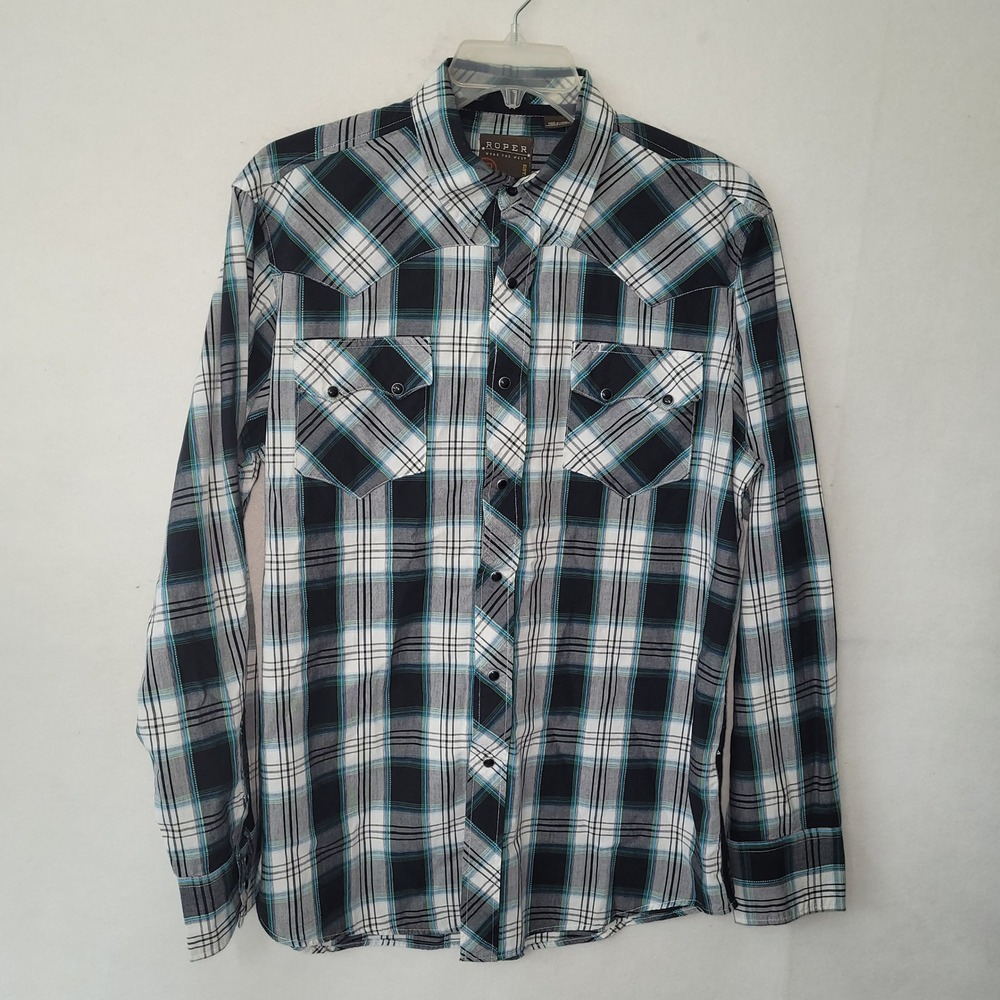 Roper Wear The West Plaid Western Shirt Mens Long Sleeve‎ Snap Up L Cowboy Rodeo